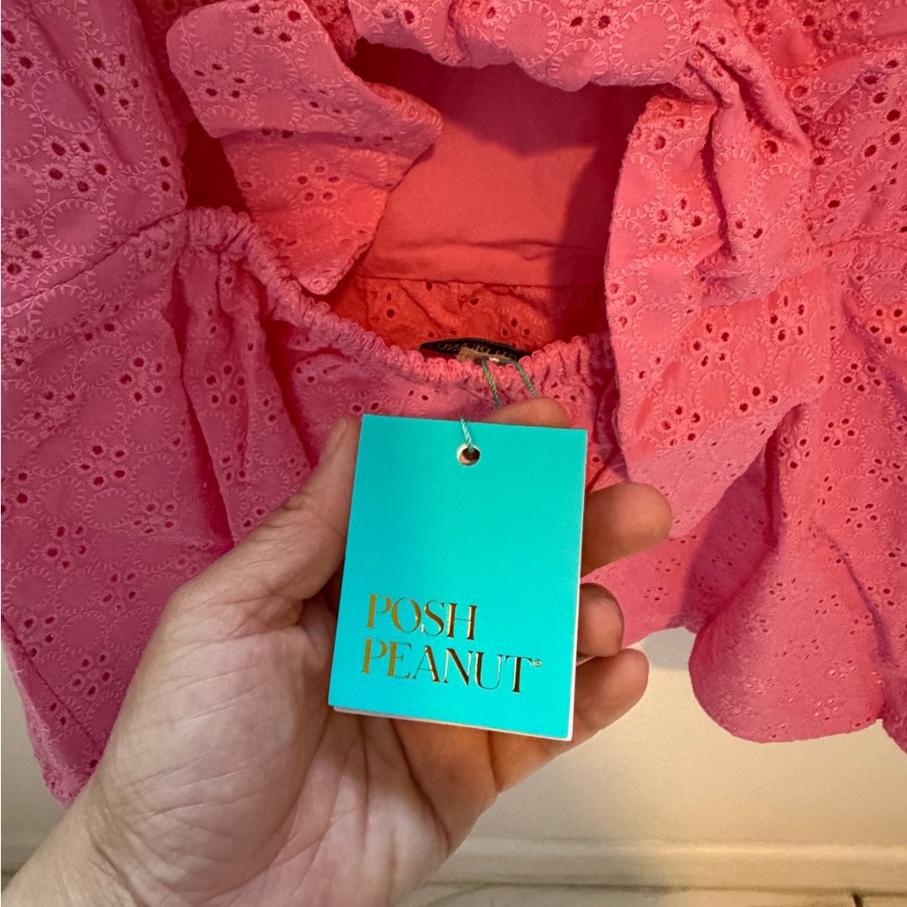 Posh Peanut Pink Eyelet Peplum Puff-Sleeve Top - Picture 5 of 6